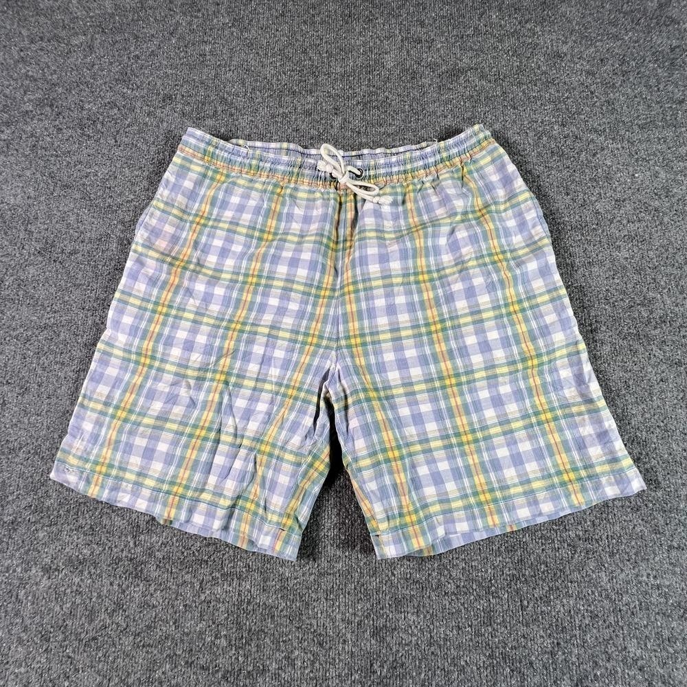 Duck Head Chino Shorts Mens L Blue Cotton Plaid Drawstring Casual Summer Outdoor